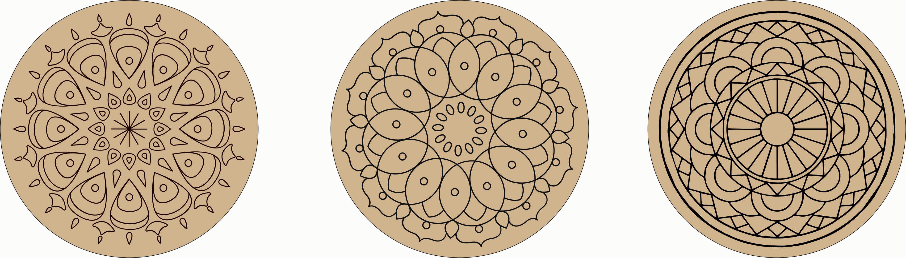 Wooden Printed Mandala Coaster Set of 6 (3.3mm 6 pc Round 4 inch)