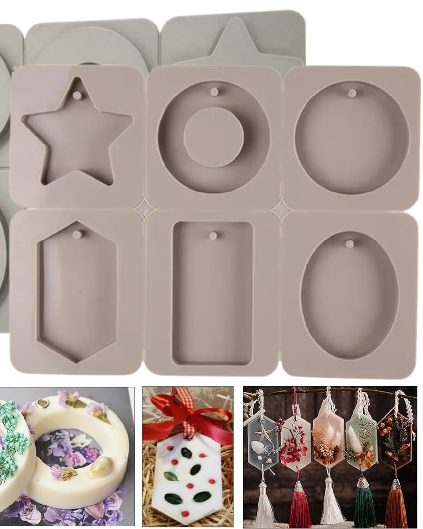 Wax Tablet Mould | 6 Slot Resin Bookmark Mould |Assorted, Rectangle, Oval and Hexagon Resin Mould | Silicone Wax Mould, | Keychain Mould | Epoxy Casting Mold with Hanging Hole for DIY Crafts Decor