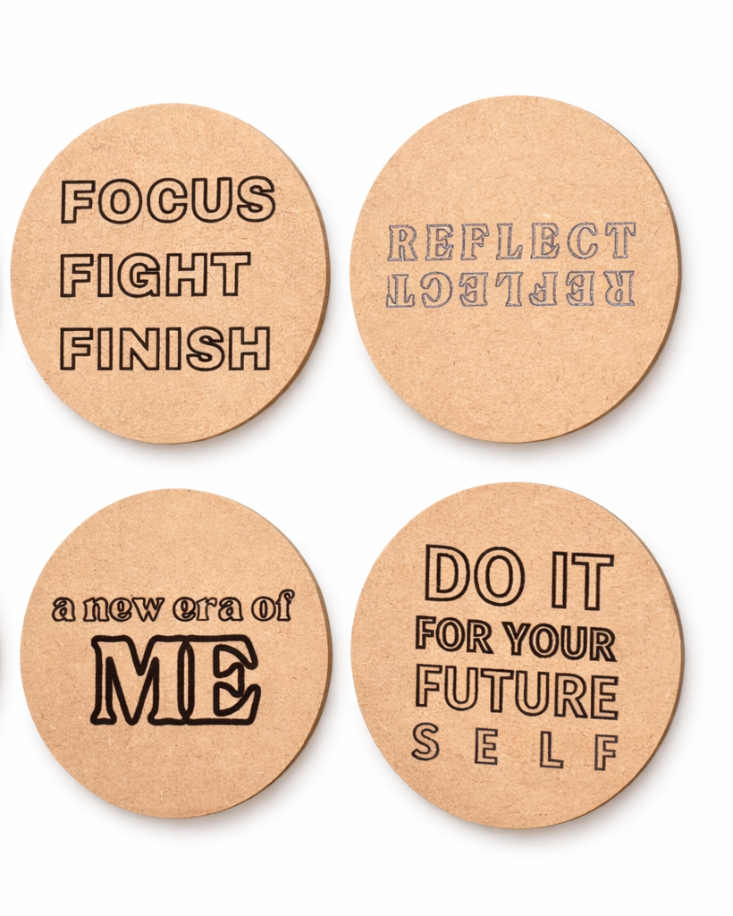 Wooden Printed Coaster Set of 6 Different Quotes fit for Tea Cups, Coffee Mugs and Glasses (6 pc Round 4 x 4 inch)